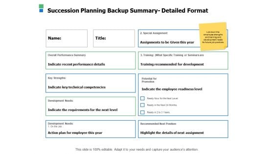 Succession Planning Backup Summary Detailed Format Ppt Powerpoint Presentation Ideas Graphics Design