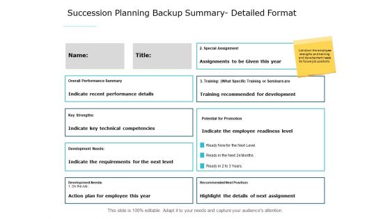 Succession Planning Backup Summary Detailed Format Ppt PowerPoint Presentation Infographic Template Structure