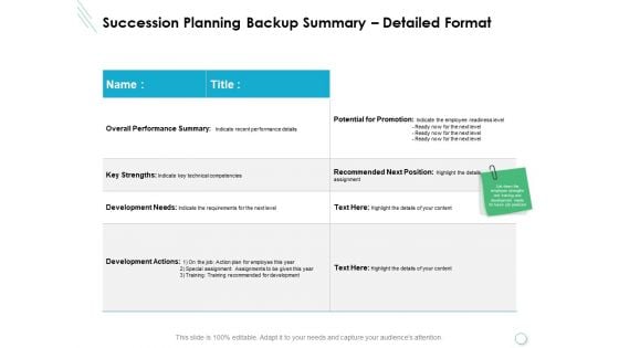 Succession Planning Backup Summary Detailed Format Ppt PowerPoint Presentation Infographics Files