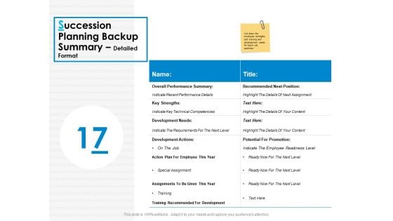 Succession Planning Backup Summary Detailed Format Ppt PowerPoint Presentation Model Show