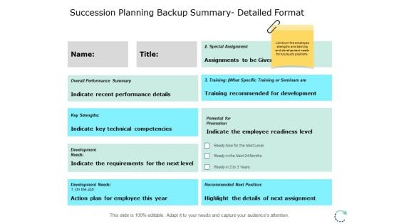 Succession Planning Backup Summary Detailed Format Ppt PowerPoint Presentation Pictures Influencers