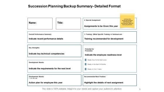 Succession Planning Backup Summary Detailed Format Ppt PowerPoint Presentation Portfolio Slideshow