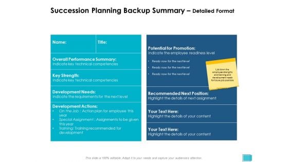 Succession Planning Backup Summary Detailed Format Ppt PowerPoint Presentation Show Templates