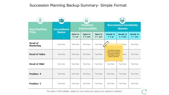 Succession Planning Backup Summary Simple Format Ppt PowerPoint Presentation Infographics Design Ideas