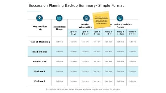 Succession Planning Backup Summary Simple Format Ppt PowerPoint Presentation Layouts Good