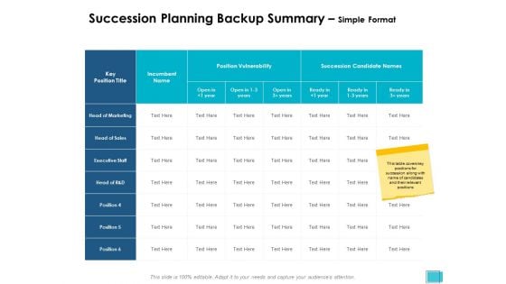 Succession Planning Backup Summary Simple Format Ppt PowerPoint Presentation Professional Icons