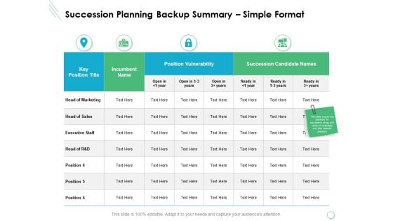 Succession Planning Backup Summary Simple Format Ppt PowerPoint Presentation Styles Grid