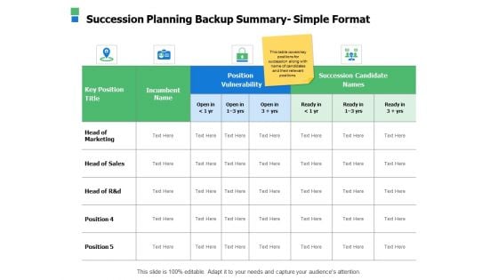 Succession Planning Backup Summary Simple Format Ppt Powerpoint Presentation Styles Visuals