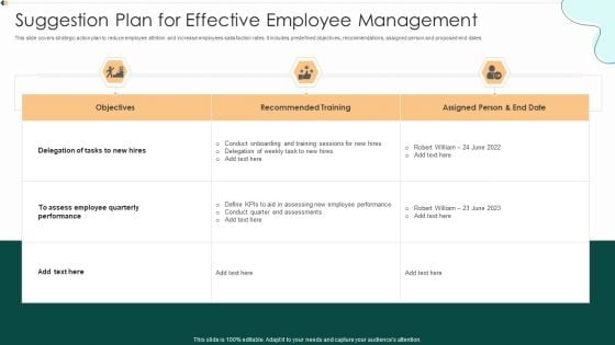 Suggestion Plan For Effective Employee Management Sample PDF