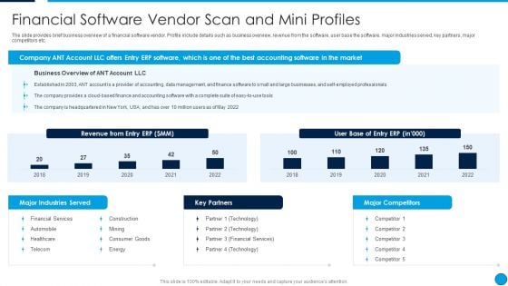 Summary Financial Software Vendor Scan And Mini Profiles Mockup PDF