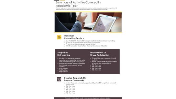 Summary Of Activities Covered In Academic Year One Pager Documents Summary Of Activities Covered In Academic Year One Pager Documents