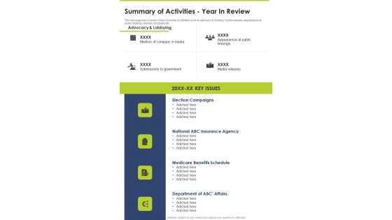 Summary Of Activities Year In Review One Pager Documents