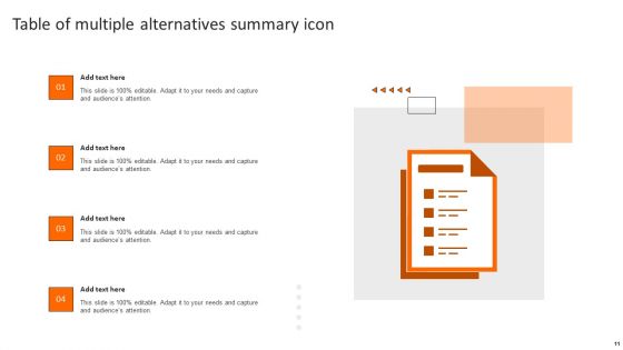 Summary Of Alternatives Ppt PowerPoint Presentation Complete Deck With Slides