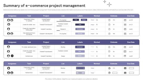 Summary Of E Commerce Project Management Ppt Show Graphics PDF