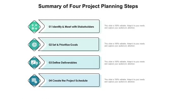 Summary Of Four Project Planning Steps Ppt PowerPoint Presentation Infographics Icons