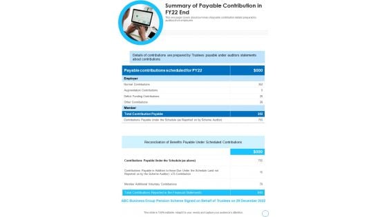 Summary Of Payable Contribution In FY22 End One Pager Documents