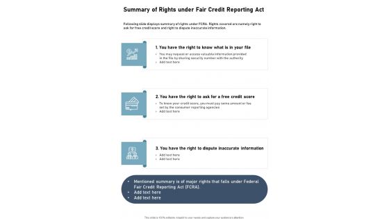 Summary Of Rights Under Fair Credit Reporting Act One Pager Documents