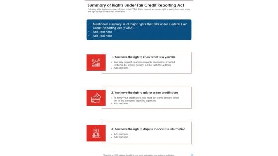 Summary Of Rights Under Fair Credit Reporting Act Template 89 One Pager Documents