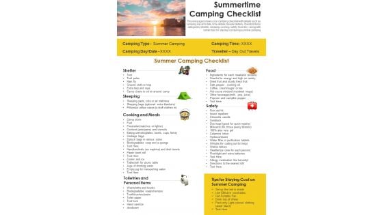 Summertime Camping Checklist PDF Document PPT Template