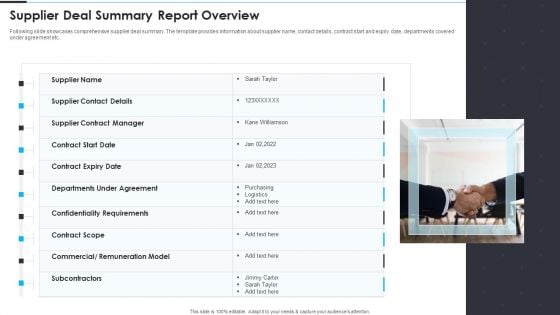 Supplier Deal Summary Report Overview Designs PDF