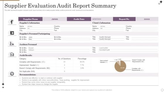 Supplier Evaluation Audit Report Summary Graphics PDF Supplier Evaluation Audit Report Summary Graphics PDF