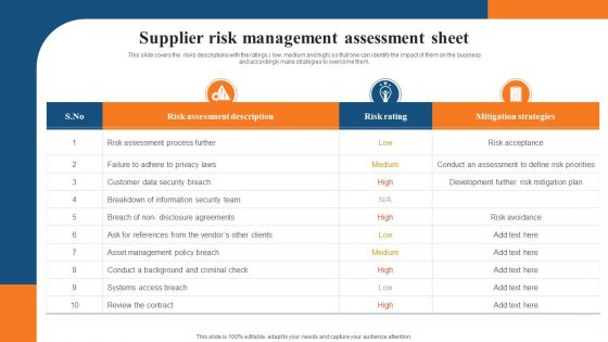 Supplier Risk Management Assessment Sheet Demonstration PDF