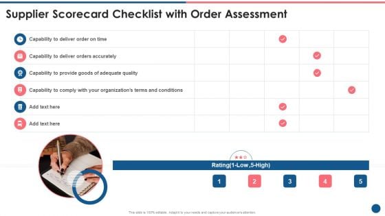 Supplier Scorecard Supplier Scorecard Checklist With Order Assessment Formats PDF