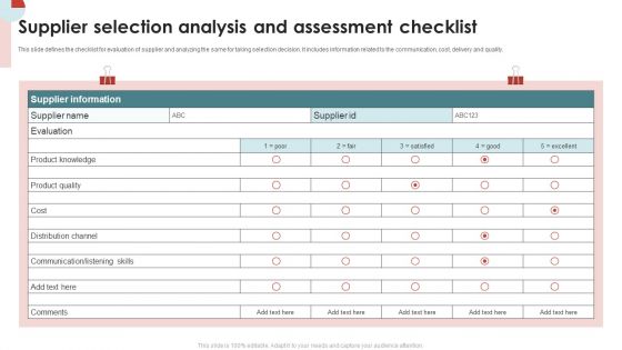 Supplier Selection Analysis And Assessment Checklist Rules PDF Supplier Selection Analysis And Assessment Checklist Rules PDF