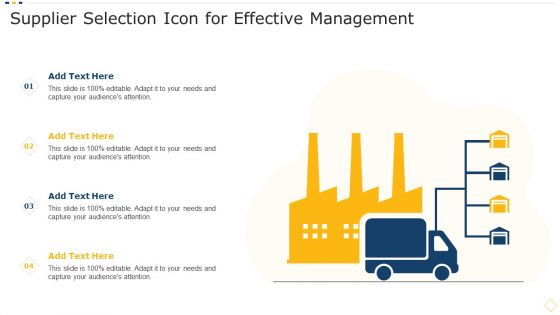 Supplier Selection Icon For Effective Management Portrait PDF