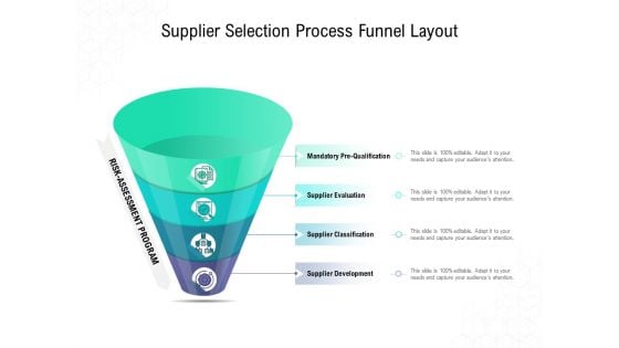 Supplier Selection Process Funnel Layout Ppt PowerPoint Presentation Inspiration Background Image