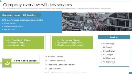 Supply Chain And Logistics Company Profile Company Overview With Key Services Summary PDF