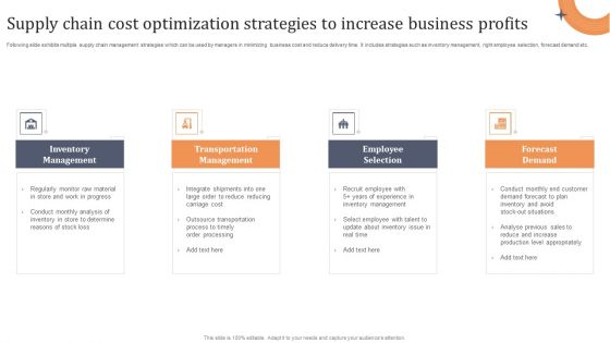 Supply Chain Cost Optimization Strategies To Increase Business Profits Slides PDF