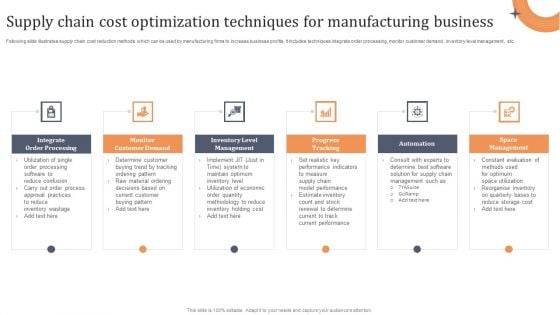 Supply Chain Cost Optimization Techniques For Manufacturing Business Portrait PDF