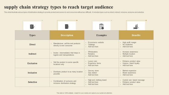 Supply Chain Strategy Types To Reach Target Audience Diagrams PDF