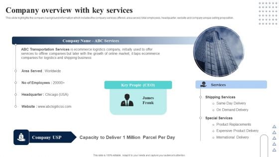 Supply Network Planning And Administration Tactics Company Overview With Key Services Brochure PDF