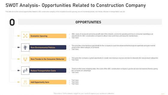 Surge In Construction Faults Lawsuits Case Competition SWOT Analysis Opportunities Related To Construction Slides PDF