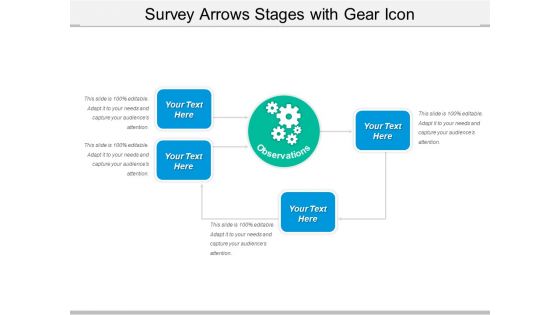 Survey Arrows Stages With Gear Icon Ppt PowerPoint Presentation Icon Ideas PDF