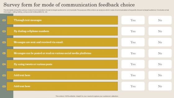 Survey Form For Mode Of Communication Feedback Choice Rules PDF