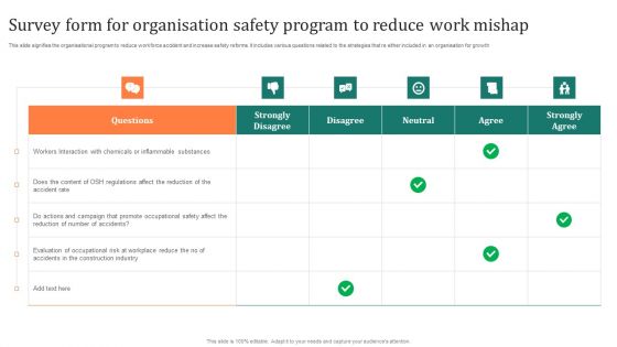 Survey Form For Organisation Safety Program To Reduce Work Mishap Graphics PDF