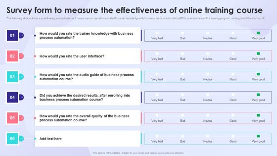 Survey Form To Measure The Effectiveness Of Online Training Course Elements PDF