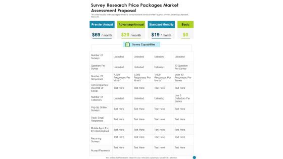 Survey Research Price Packages Market Assessment Proposal One Pager Sample Example Document