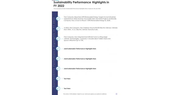 Sustainability Performance Highlights In FY 2022 One Pager Documents Sustainability Performance Highlights In FY 2022 One Pager Documents