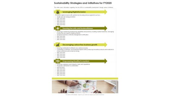 Sustainability Strategies And Initiatives For FY2020 One Pager Documents