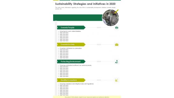 Sustainability Strategies And Initiatives In 2020 One Pager Documents