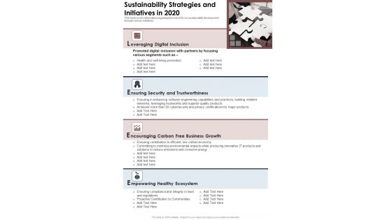 Sustainability Strategies And Initiatives In 2020 Template 8 One Pager Documents Sustainability Strategies And Initiatives In 2020 Template 8 One Pager Documents