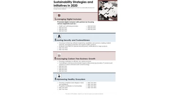 Sustainability Strategies And Initiatives In 2020 Template 8 One Pager Documents