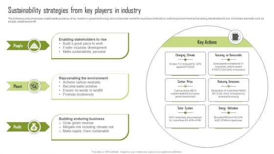 Sustainability Strategies From Key Players In Industry Mockup PDF