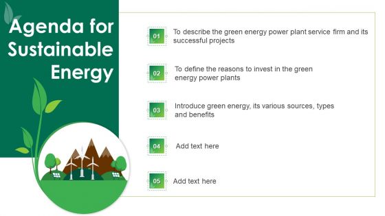 Sustainable Energy Agenda For Sustainable Energy Background PDF