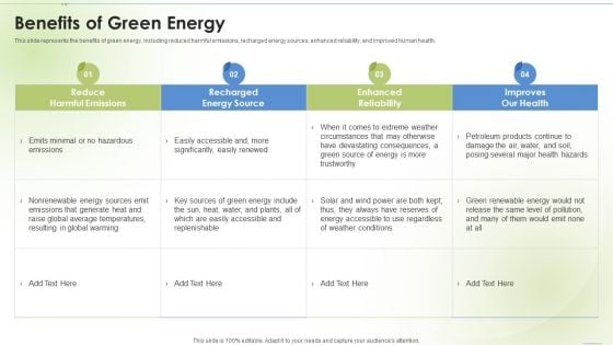 Sustainable Energy Benefits Of Green Energy Ppt PowerPoint Presentation Summary Outfit PDF