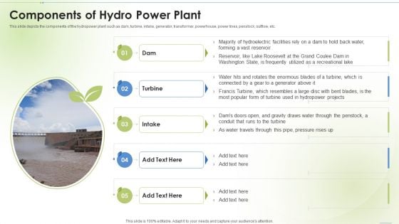 Sustainable Energy Components Of Hydro Power Plant Ppt PowerPoint Presentation Model Designs PDF